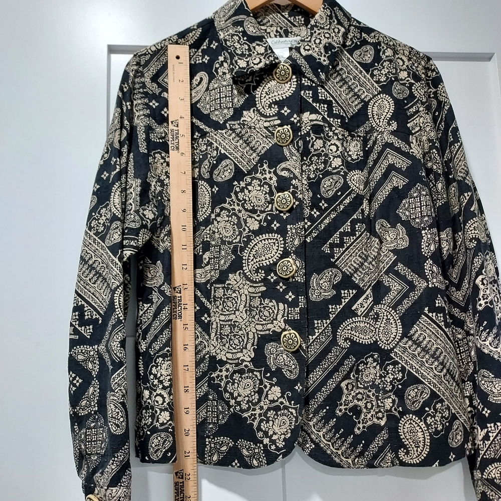Old Money Coldwater Creek Black & Taupe Paisley Jacket Medium Cotton / Silk - Picture 7 of 8